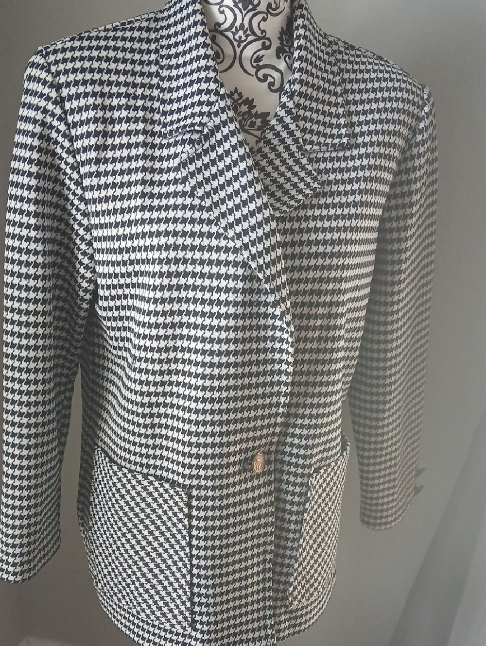 Haband Black and White Houndstooth Women's Blazer
